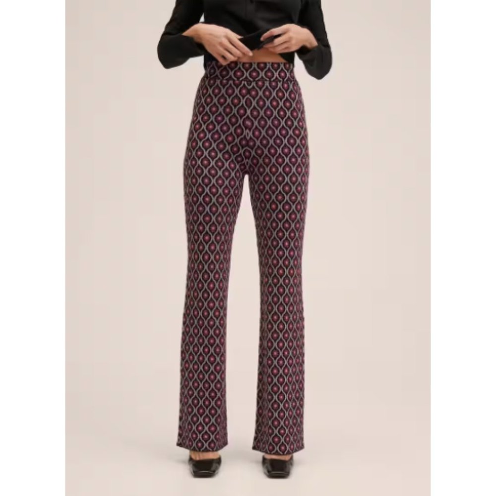 boho high waisted mango knit pattern flare pants sz s